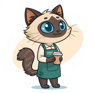 Cute Siamese Cat in Barista Outfit Art