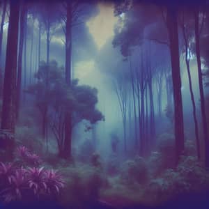 Ethereal Foggy Forest in Deep Purples and Dark Blues