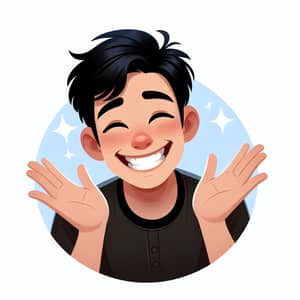 Joyful Pixar-Style Young Man with Black Hair