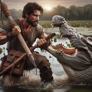 Middle Eastern Man Battles Colossal Crocodile in Marsh