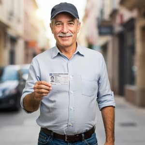 Man with Cap and Gray Mustache Gets Driver's License