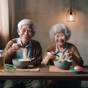 Vietnamese Elderly Couple Eating Noodles - Enjoy Authentic Flavors