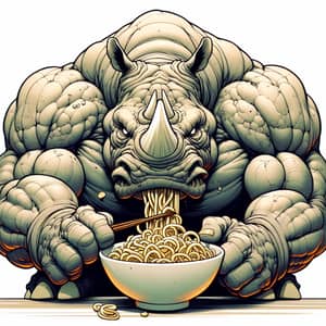 Rhino Devouring Noodles: A Quirky Scene in the Wild