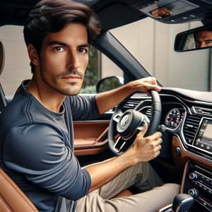 Hispanic Man Driving Volkswagen Touareg with Clean Interior