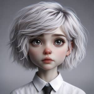 Small Statured Caucasian Girl with Snow-White Fluffy Hair