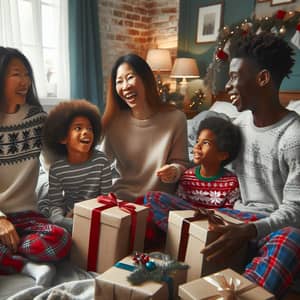 Diverse Family Christmas Celebration with Cozy Pajamas