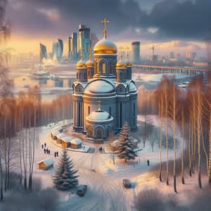 Picturesque View of Russia: Urban-Rustic Landscape in Winter