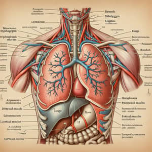 Lungs, Diaphragm, and Cortical Muscles Schematic