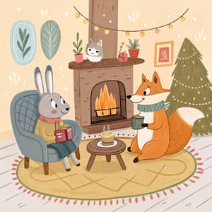 Cozy Cartoon Animal Friends at Home