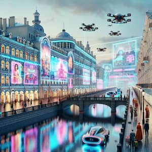 Futuristic Scene in the Historical Center of St. Petersburg 2093