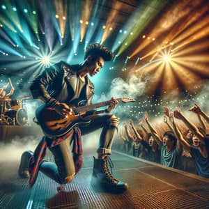 Captivating Live Concert with Asian Male Guitarist in Rock Attire