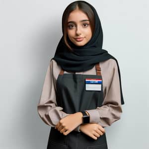 16-Year-Old Middle Eastern Girl in Cashier Attire | Stunning Full-Length Portrait