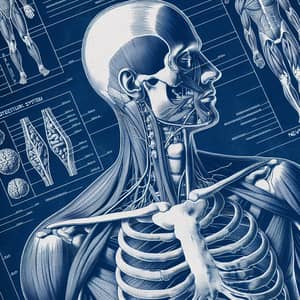 Detailed Human Anatomy Blueprint | Blue Color Scheme