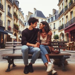 Blossoming Love Story: French City Bench Romance