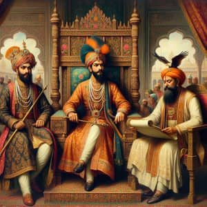 Regal Indian Kings Painting: Royal Attire & Court Grandeur