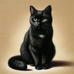 Graceful Black House Cat Oil Painting