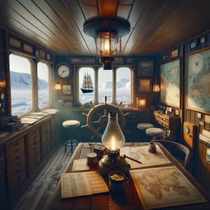 Arctic Sea Ship Cabin: Navigational Equipment & Cozy Amenities