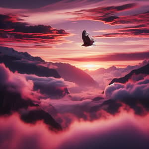 Condor Soaring in Pink-Hued Sunset