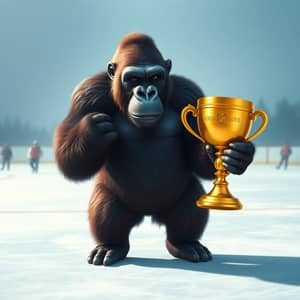 Gorilla on Ice with Golden Cup