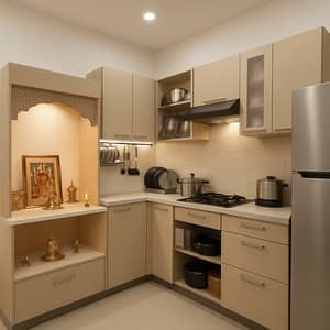 Smart Modular Kitchen Design with Mandir for 1 Lakh