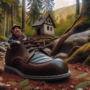 Dwarf Inside a Gigantic Shoe: A Whimsical Scene