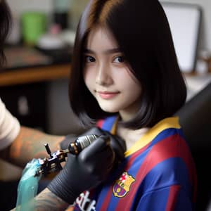 Tattoo Artist in Barcelona Football Club Jersey | Ink Process