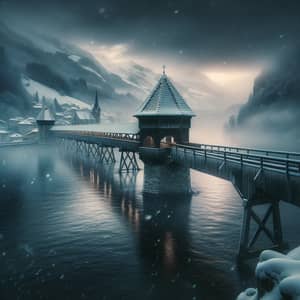 Kapellbrücke Wooden Footbridge in Winter Sunrise - Switzerland