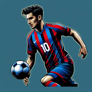 Professional Soccer Player in Action: Blue and Red Jersey with Number 10