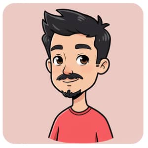 Cute Cartoon Young Man with Mustache