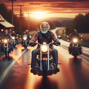 Diverse Bikers Enjoy Sunset Motorcycle Ride to Rustic Tavern