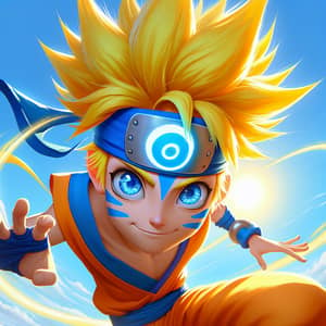 Naruto: Vibrant Animated Character with Blue Circle Spiral Symbol