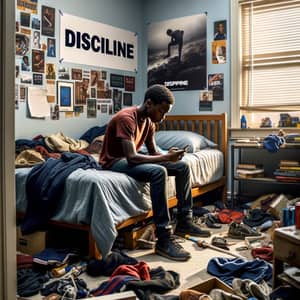 15-Year-Old African American Boy in a Room of Chaos and Clutter