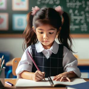 Bright Classroom Scene: South Asian Girl in School Uniform