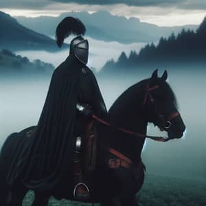 Heroic Black Man on Horseback with Medieval Cape