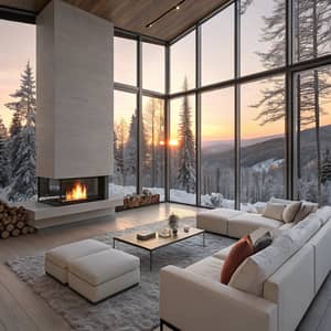 Luxurious Modern Living Room with Snowy Views