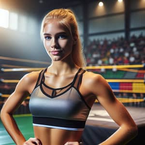 Confident Blonde Female Wrestler in Athletic Attire | Wrestling Ring