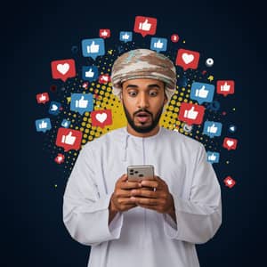 Omani Man with Phone: Pop Art Portrait