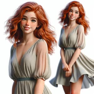 Caucasian Teenage Girl in Elegant Summer Dress | Red Hair & Freckles