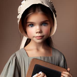 19th Century American Midwest Girl with Slate and Chalk