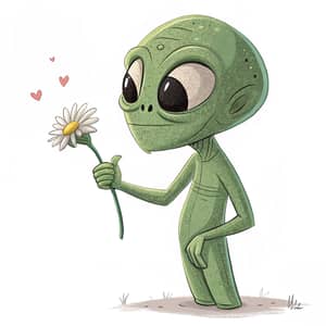 Cartoon Alien Holding a Flower - Art by Artgerm