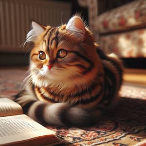 Fluffy Ginger Cat on Vintage Rug - Tranquil Scene