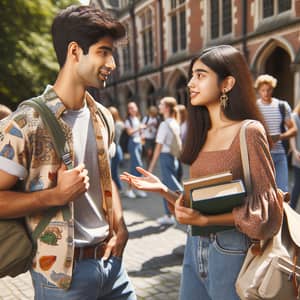 Diverse University Students Engage in Friendly Conversation