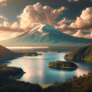 Mount Fuji Serenity: A Majestic View of the Iconic Mountain and Tranquil Lake