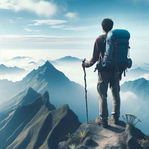 Hiker on Mountain Top Enjoying Spectacular View