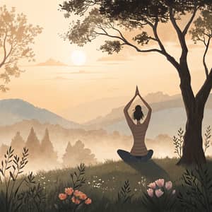 Serene Yoga Practice in Golden Hour Watercolors