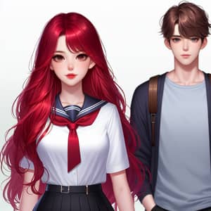 Rias Gremory and Boy: Confident Duo in School Uniforms