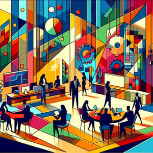 Company Management Scene - Geometric Modern Art Style