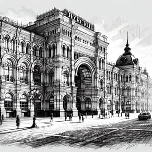 Architectural Sketch of Gostiny Dvor Building in Moscow