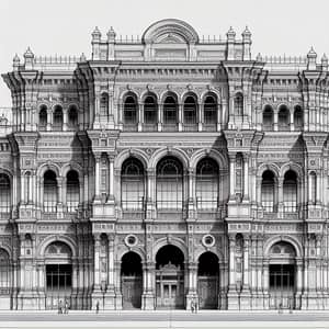 Detailed Architectural Sketch of Gostiny Dvor Building in Moscow