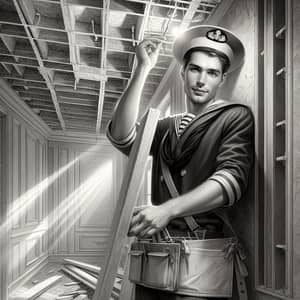 Russian Sailor Renovating High-Tech Apartment | Vintage Digital Painting